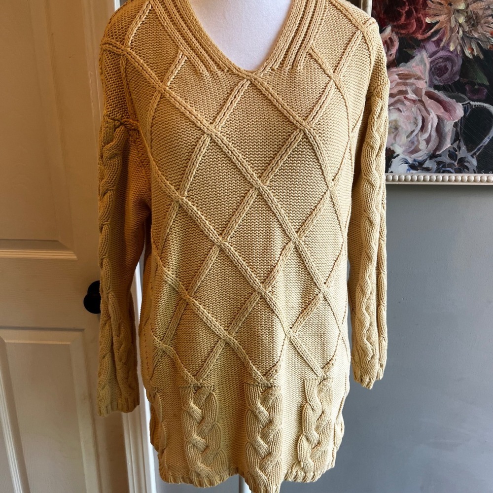Yellow‎ Chunky Sweater CottageCore Cable Knit Size Small ClassicCore Winter